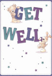 Overflowing with cheerful energy, this illustrated get well card captures Berrylands' sense of community and comfort. The playful scene spotlights a huggable bear and a lovable puppy as they hold and balance each vibrant letter spelling 'Get Well.' The bear's luminous fur and the puppy's expressive ears seem almost tangible, their tender features exuding optimism. Rich indigo and teal hues give the text a buoyant presence against a soft, clean background reminiscent of crisp mornings on Berrylands' leafy avenues. Dancing across the card, whimsical stars in shades of azure and violet conjure feelings of possibility and gentle encouragement, as one might find in a freshly prepared bouquet from a local Berrylands florist. Each artistic detail is carefully balanced, echoing the intention behind every arrangement destined for homes on Alexandra Drive or comforting a loved one nearby. Whether delivered alongside seasonal flowers or on its own, this card's soft light and warmth convey a tangible wish for healing and happiness-an ideal touch from the heart of Berrylands to those in need of comfort.
